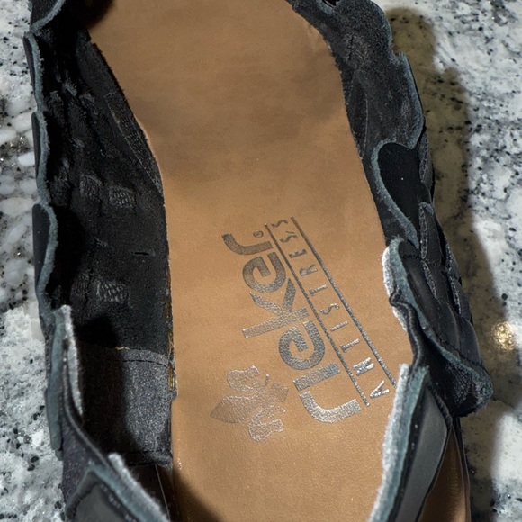 Rieker Anti-Stress Black Woven Leather Slingback Heels Size 40 (US 8.5–9) - Picture 8 of 13